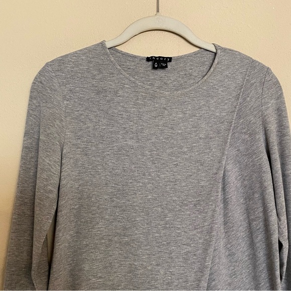 Theory Shirt Small knit long sleeve Pleat Detail Asymmetrical Gray Crew - Picture 4 of 13